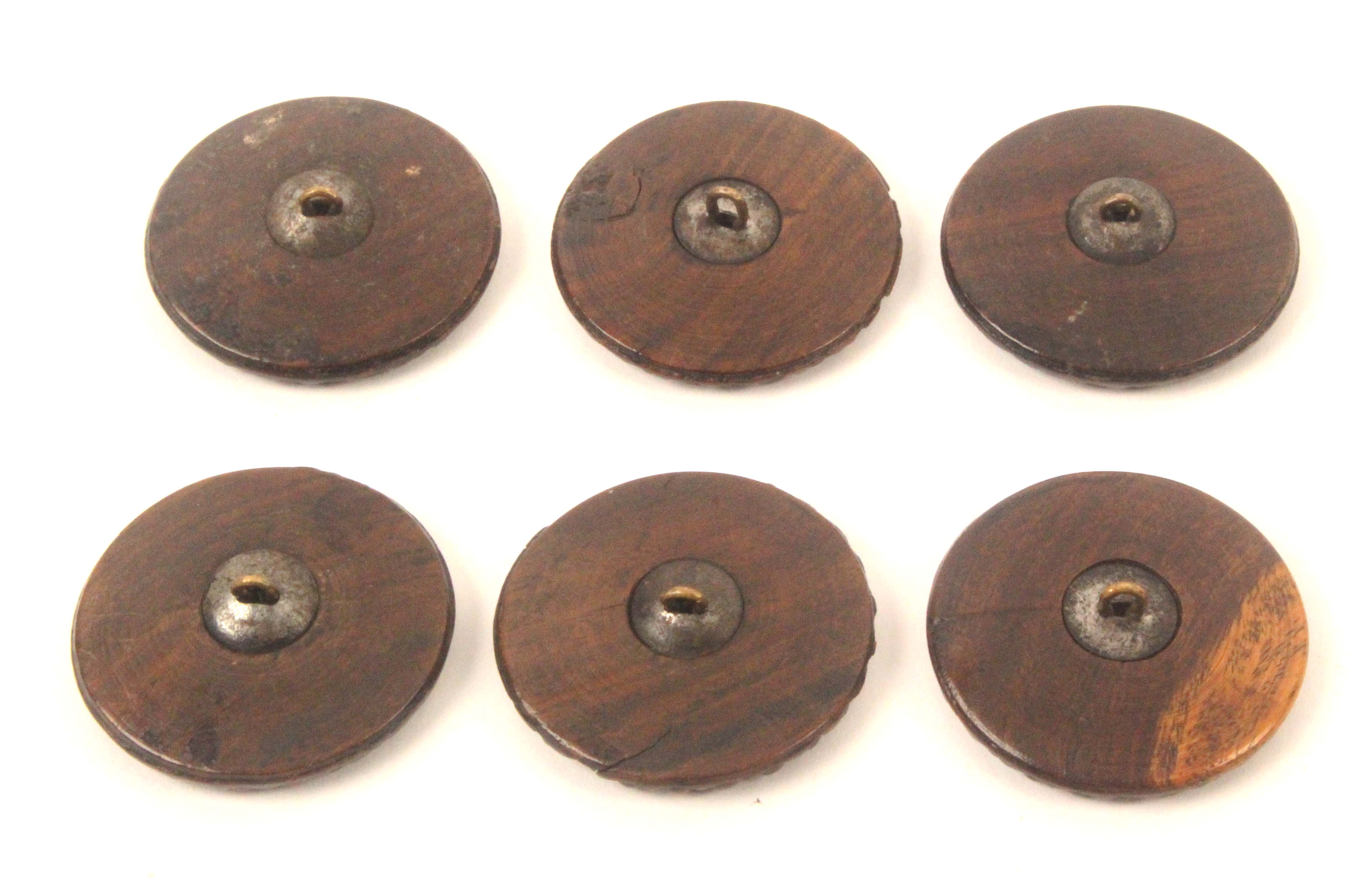 Buttons - a set of six 19th Century wooden buttons, each with a reverse glass panel of a knight on - Image 2 of 2