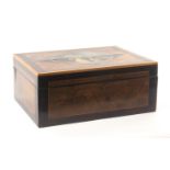 A large Spa work rectangular sewing box, circa 1830, veneered in panels of walnut within boxwood