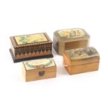 Mauchline ware - sewing - four reel boxes, comprising a cut corner rectangular example (gold