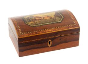 An early Tunbridge ware print decorated and inlaid rosewood small box by George Wise, of rectangular