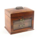 A Victorian walnut jewellery box, circa 1890, the cushion lid with flush carrying handle, the