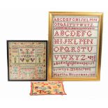 Three samplers, comprising a simple alphabet and numeral sampler 'Martha Houseman 1891 aged 13',