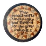 A charming and scarce watch case sampler, circa. 1800, inscribed 'This small trifle kindly take