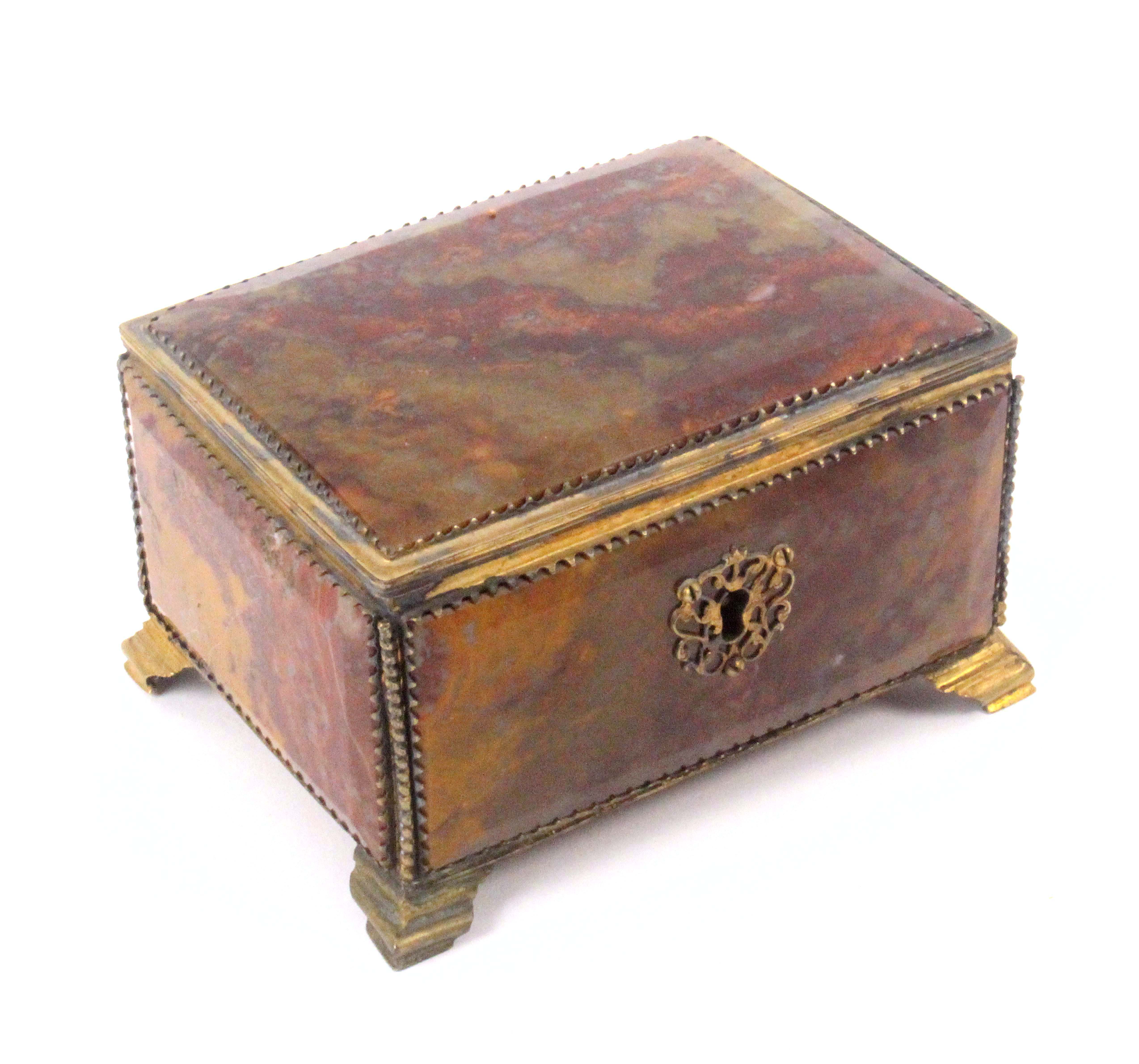 A late 18th Century agate box fitted in the 19th Century with sewing tools, the rectangular box - Image 2 of 3