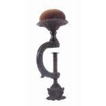 An attractive German cast iron sewing clamp, the leaf decorated frame with leaf and cherub head