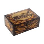 Fern ware, a rectangular box, the cushion form lid and sides with silhouette ferns on a brown