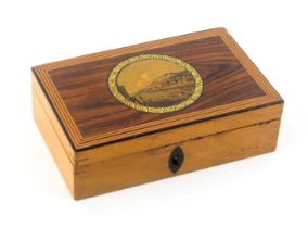 An early Tunbridge ware print decorated and inlaid white wood rectangular box, attributed to
