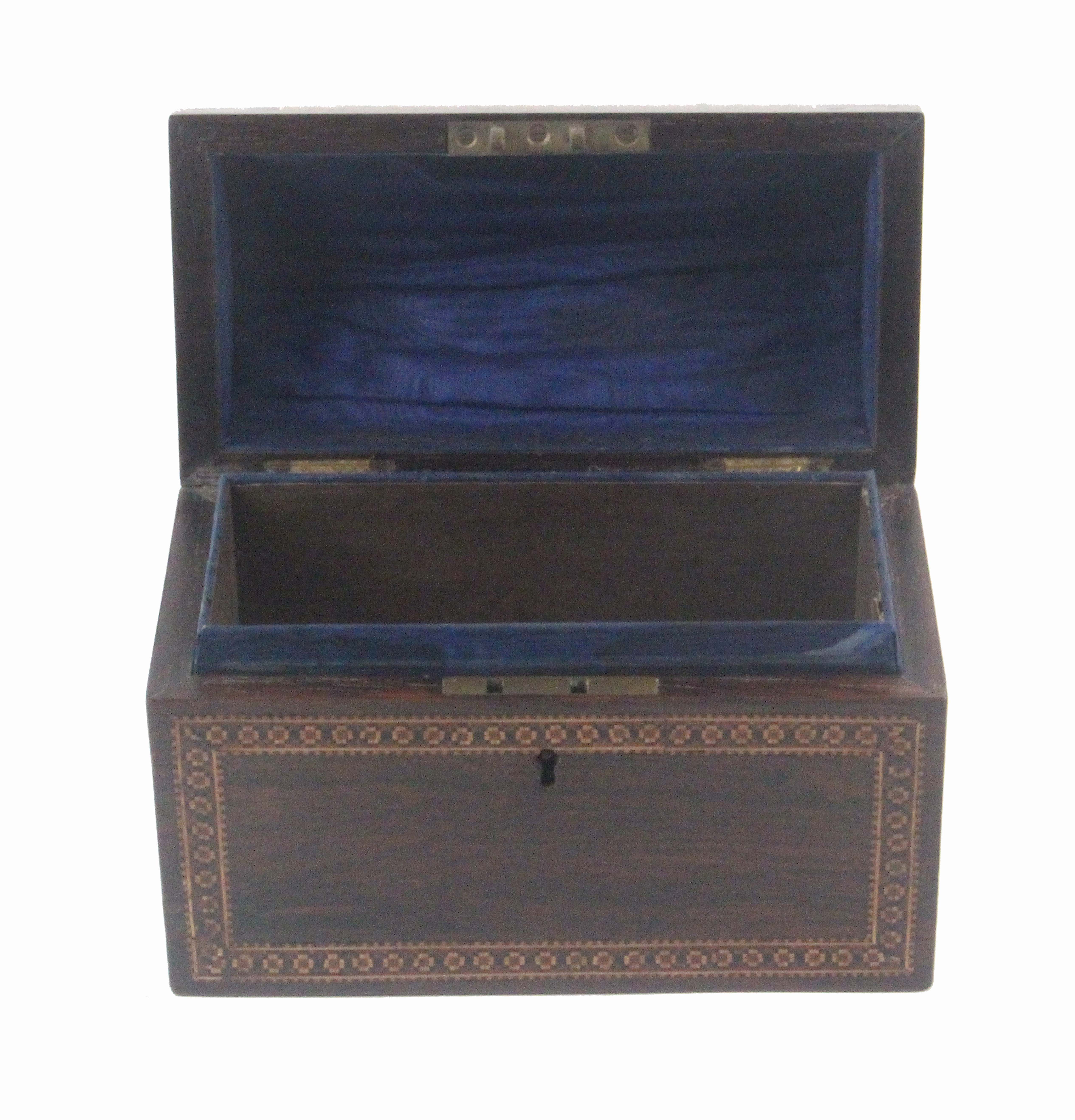 A Tunbridge ware rosewood stationery box, the exaggerated domed lid with an inset panel of floral - Image 2 of 4