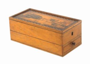 An unusual early Tunbridge ware white wood pen work decorated box, of rectangular form, the sides