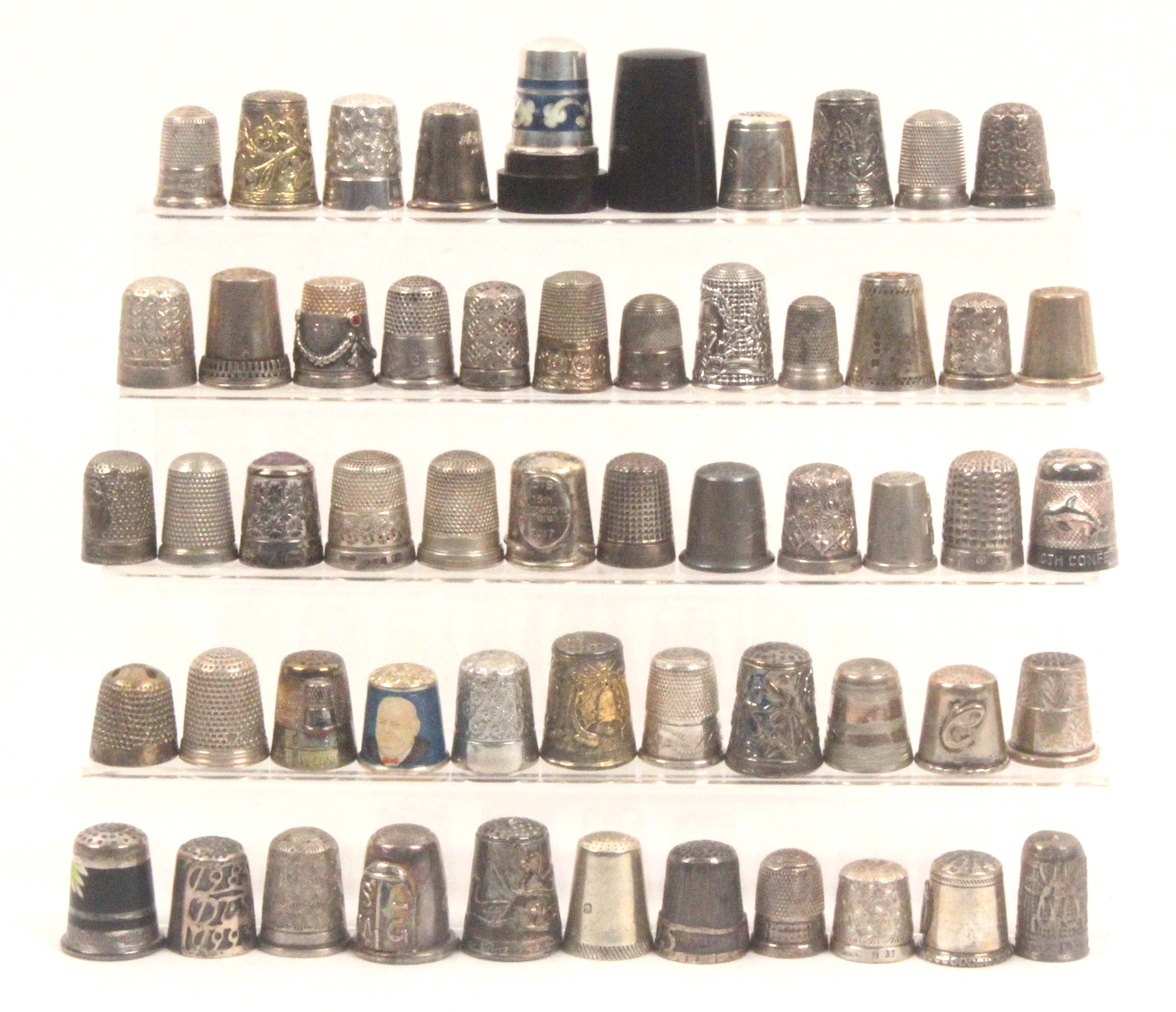 Fifty five English hallmarked thimbles, various, most late 20th Century ...