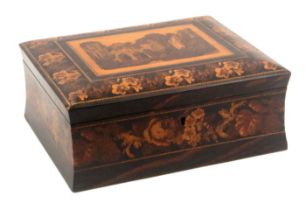 A Tunbridge ware coromandel wood box, of rectangular form, the concave sides with a fine broad