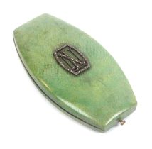 An unusual pale apple green shagreen and marcasite embellished etui, French, early 19th Century, the
