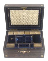 An attractive coromandel wood sewing box, circa 1850, of rectangular form, the front and lid