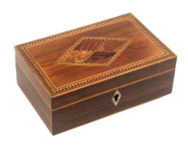 A Tunbridge ware rosewood transitional small sewing box, of rectangular form, ivory diamond