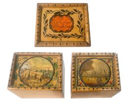 Three charming early Tunbridge ware ‘miniature’ whitewood boxes