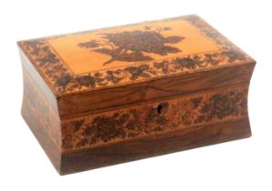 A Tunbridge ware rosewood box, of rectangular form, the concave sides with a broad band of floral