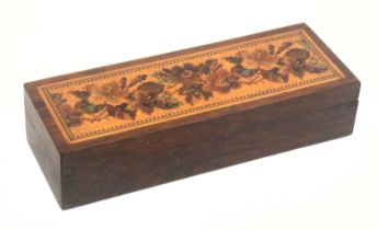 A Tunbridge ware rosewood box labelled for Thomas Barton, of rectangular form, the lift off lid with