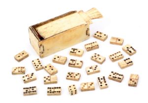 A French Napoleonic prisoner of war work bone domino box and dominoes, the box of rectangular