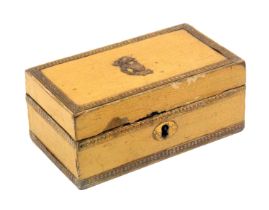 A small format 'library' sewing box, circa 1780, of rectangular form covered in grained yellow paper
