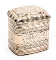 A Dutch silver box, circa 1840, for snuff or pills, engraved and stepped hinged lid, the sides