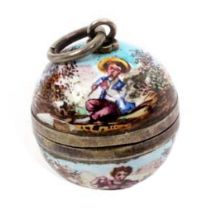 A small Viennese enamel ball form vinaigrette, attractively decorated with male and female figures