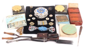 A mixed lot, beadwork, and lady's accessories, comprising a display of beadwork and watch hooks