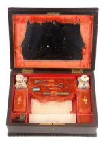 A French ebonised and inlaid sewing box, circa 1850, of rectangular form, the sides with brass