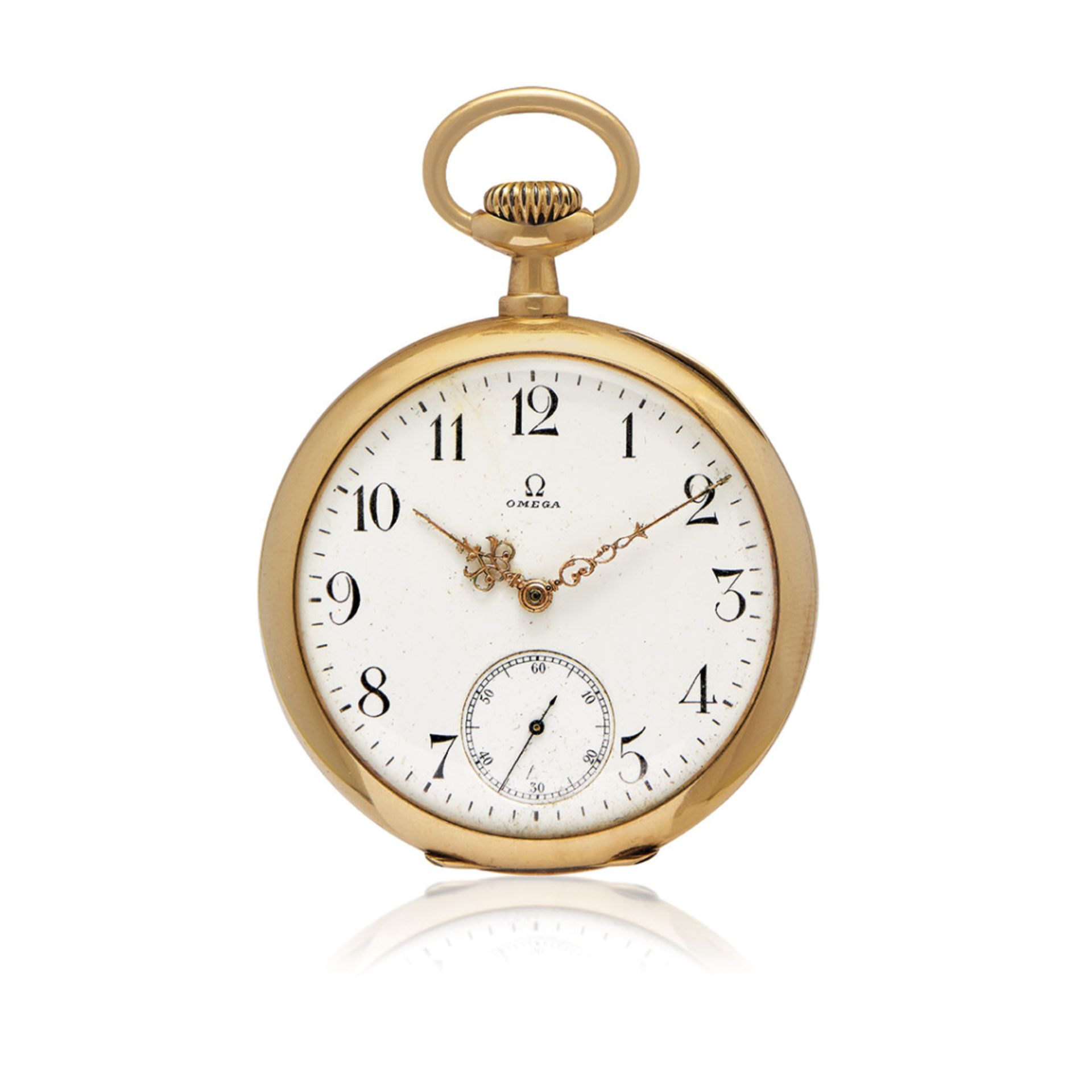 OMEGA IN GOLD, 1900s - OMEGA IN GOLD, 1900S Case: signed, n. 3092081, four-body in 18K gold. Dial: