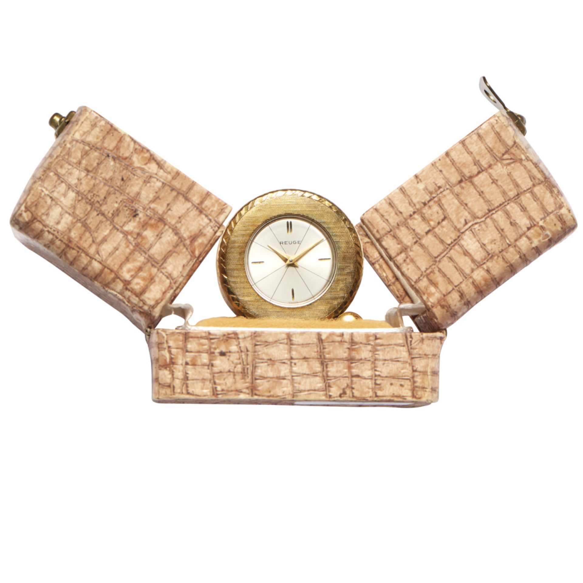 REUGE WATCH WITH MUSIC BOX, 70s - REUGE WATCH WITH MUSIC BOX, 70S Case: brass with lining texture,