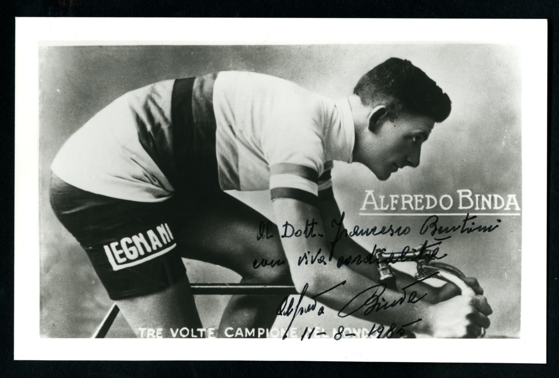 Alfredo Binda - Legnano - 1985 - Photographic print with dedication and autographed signature