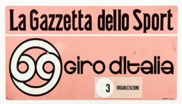 Giro d'Italia - 1986 - Recognition plates" from the organization for one of the cars accompanying