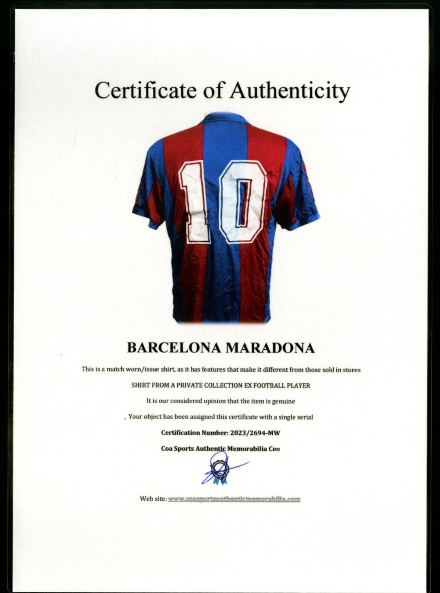 Diego Armando Maradona (attributed to) - F.C Barcellona - Stagione 1982-1983 - Meyba Match Jersey, - Image 3 of 3