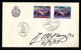 Juan Manuel Fangio -1983 - San Marino First Day Cover dated April 20, 1983, featuring the
