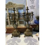 A pair of gilt metal and cloisonne enamelled five light candelabra, 46cm height