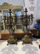 A pair of gilt metal and cloisonne enamelled five light candelabra, 46cm height