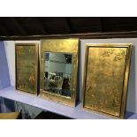 A La Barge triptych comprising a central wall mirror, flanked by two decorative panels in the