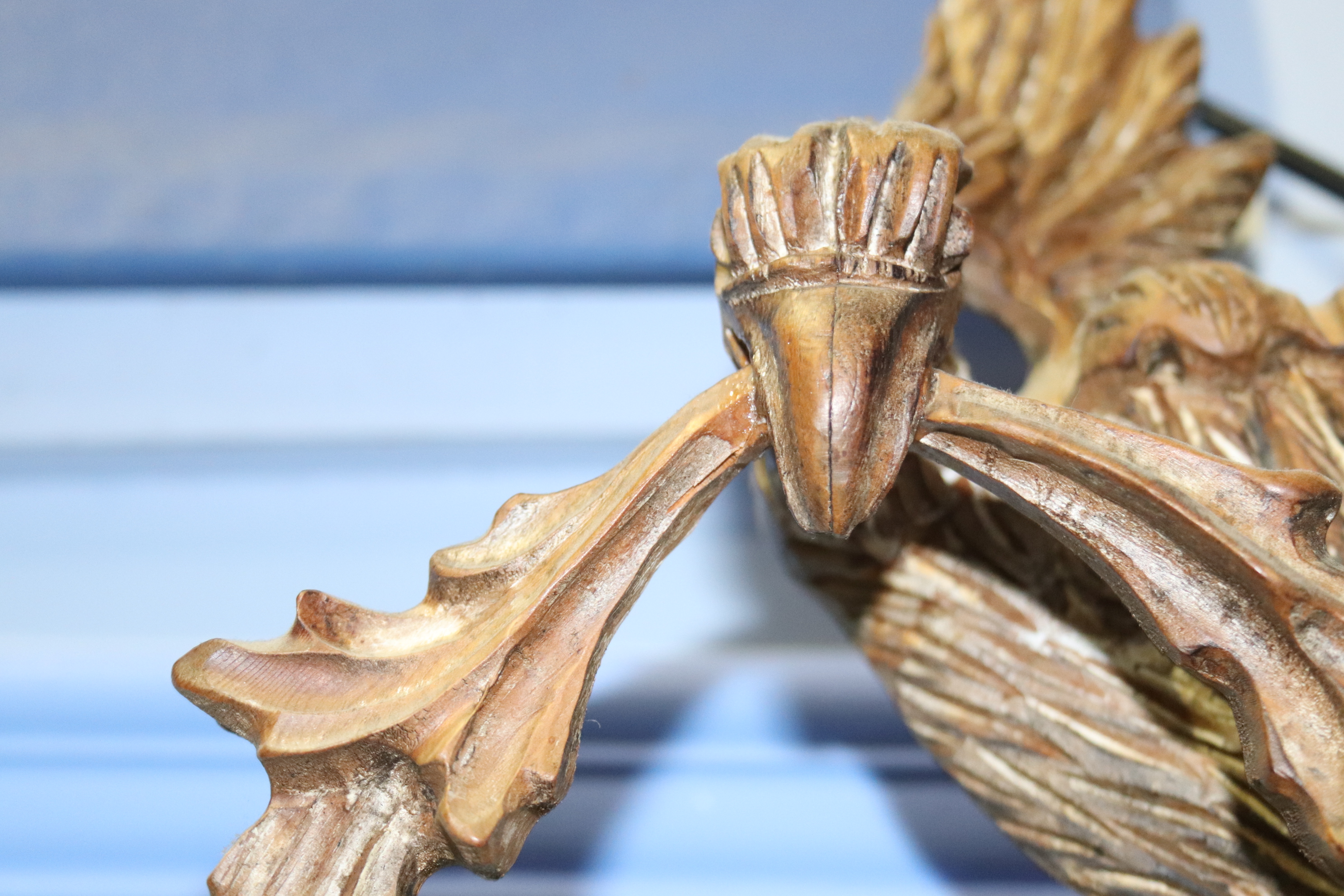 A large ornate carved pine decorative mirror, surmounted by an eagle with acanthus and scrolls, - Image 6 of 6