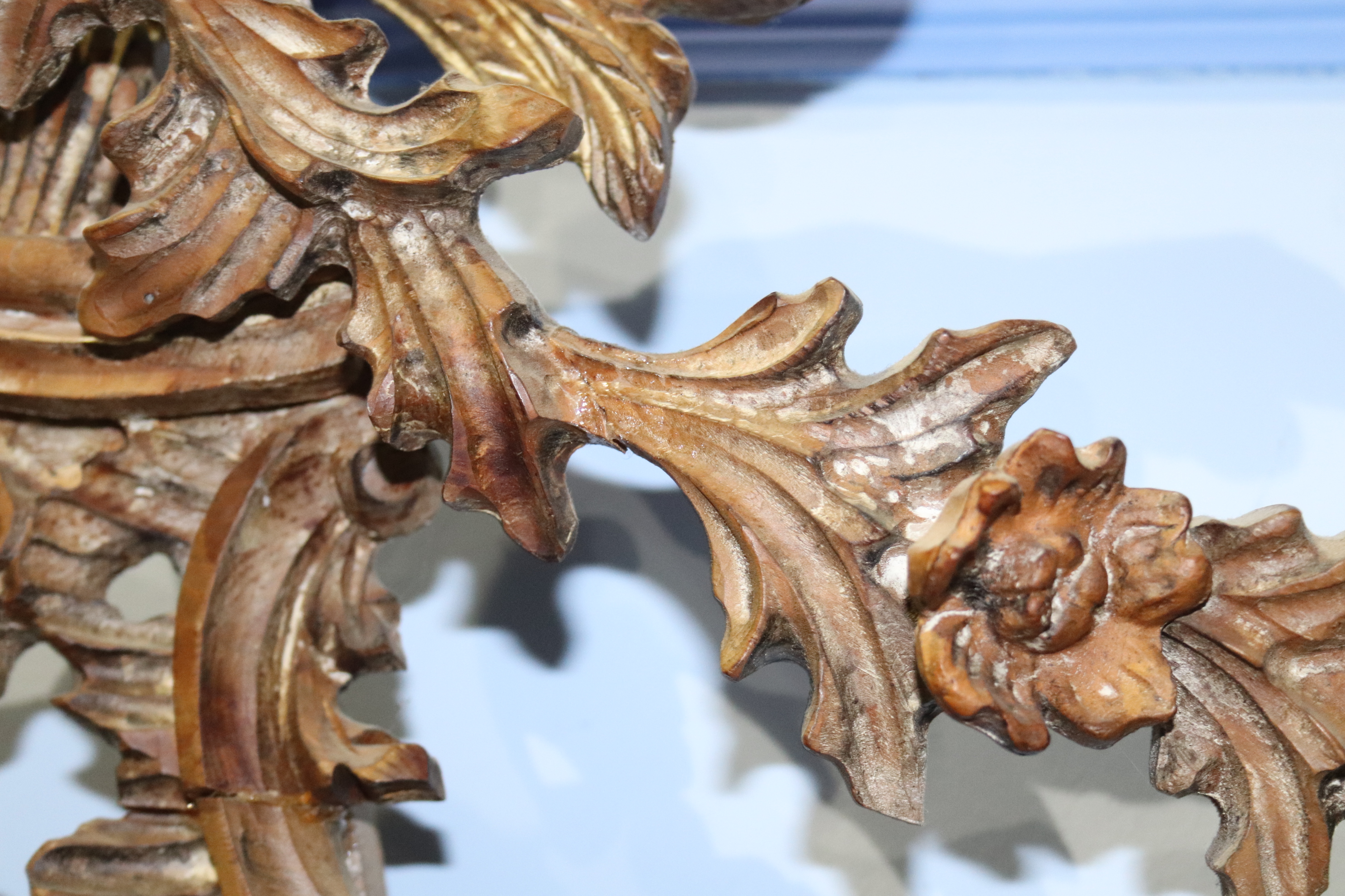 A large ornate carved pine decorative mirror, surmounted by an eagle with acanthus and scrolls, - Image 3 of 6