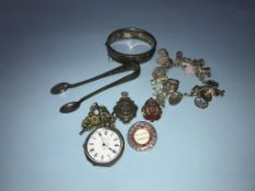 Assorted silver, to include a bangle, and sugar tongs etc.