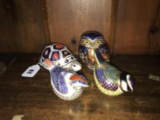 Four Royal Crown Derby paperweights, to include an owl, tortoise and two birds (4)