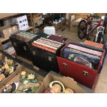 Three record boxes and LPs