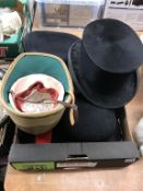 Various hats and a pith helmet etc.