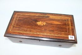 A rosewood and marquetry inlaid musical box, playing 8 airs