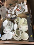 Assorted tea china in two trays, to include Royal Albert and Royal Doulton etc.