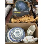 Three boxes of assorted china and Oriental figures etc.