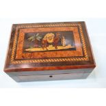 An inlaid walnut work box, a walnut tea caddy and a walnut box