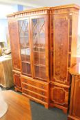 A yew book case, side cabinet and display cabinet (3)