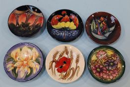 Six modern Moorcroft pin dishes