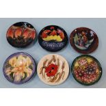 Six modern Moorcroft pin dishes