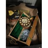 A box of assorted, to include a square, brass swifts etc.